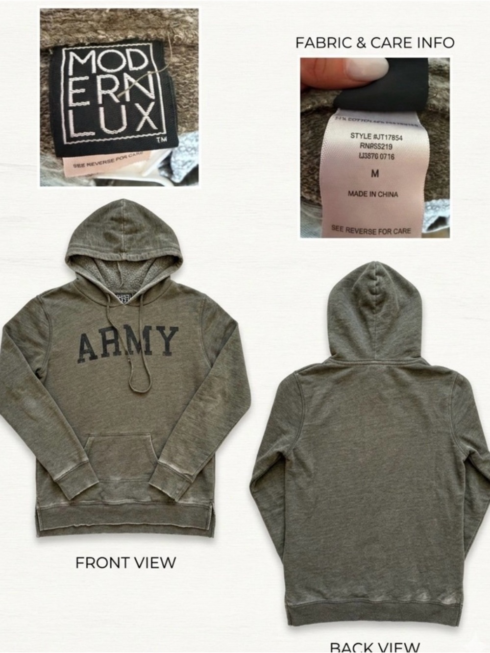 Modern Lux Army Graphic Hoodie - Distressed Olive - Size Medium